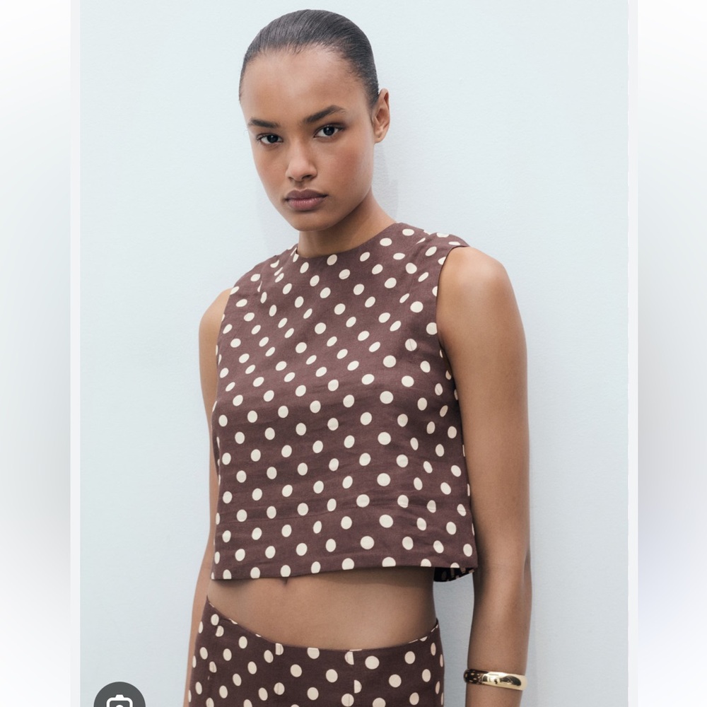 Mango Polka Dot Linen Top